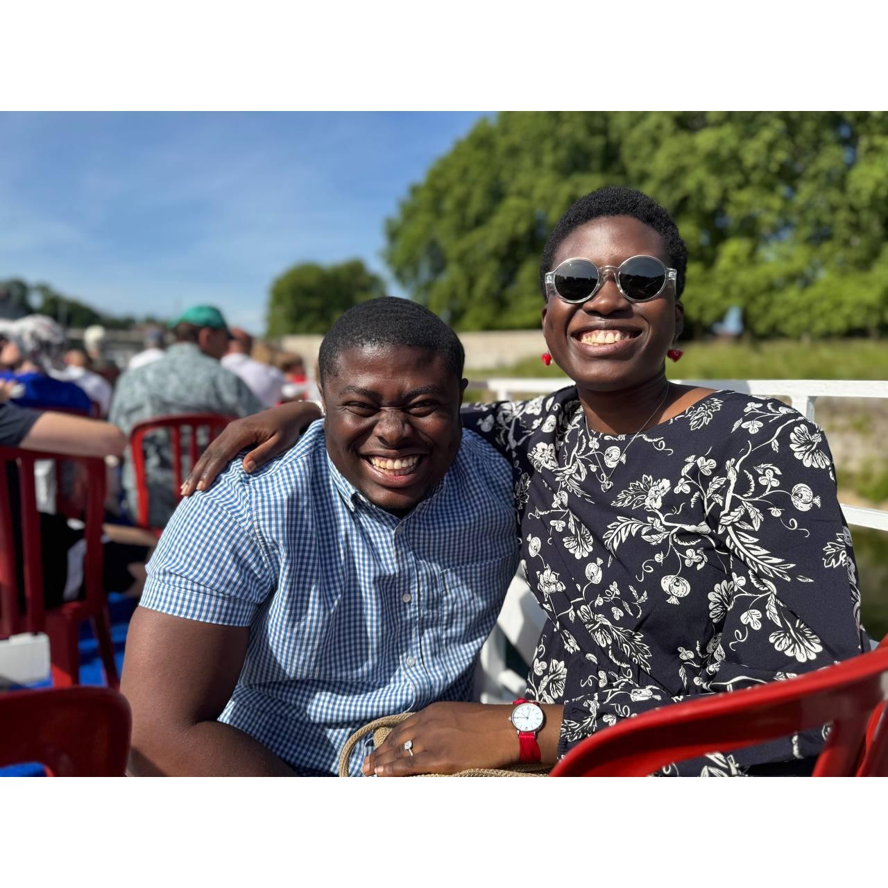 Just engaged and on a boat cruise.