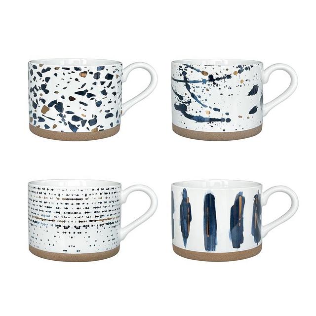 Hunis 15 oz Ceramic Coffee Mug Set of 4, Large Capacity Coffee Mugs with Gold Accents