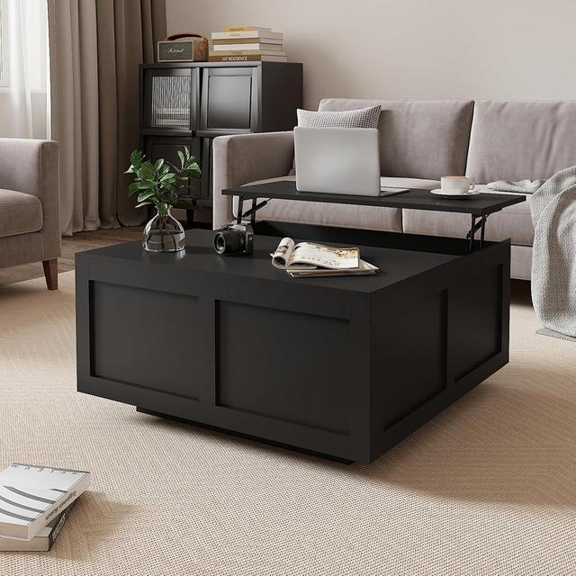 HedoAjim Lift Top Coffee Table with Storage, 31.5" Square Black Coffee Table with Large Hidden Storage, Wood Living Room Table Center Table for Living Room Dining Reception Room
