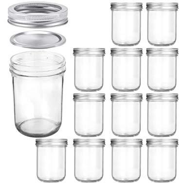 Wide Mouth Mason Jars 16 OZ, KAMOTA 16 OZ Mason Jars Canning Jars Jelly Jars With Wide Mouth Lids and Bands, Ideal for Jam, Honey, Wedding Favors, Shower Favors, Baby Foods, 12 PACK