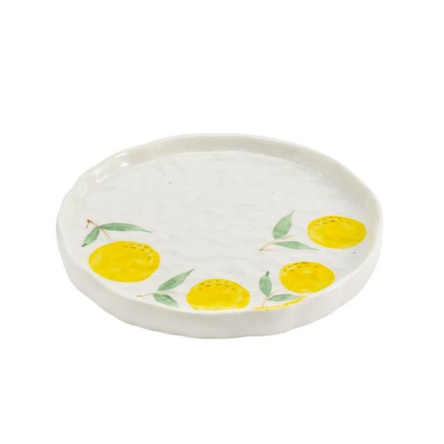 Koythin Ceramic Dinner Plate, Cute Fruits Creative Plates Design, Printed Flowers Dinnerware for Office and Home, Kitchen Plates for Dessert (Orange)