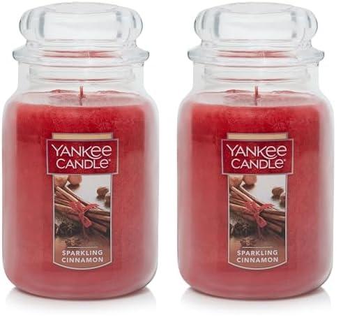 Yankee Candle Sparkling Cinnamon Scented, Classic 22oz Large Jar Single Wick Candle, Over 110 Hours of Burn Time (Pack of 2)