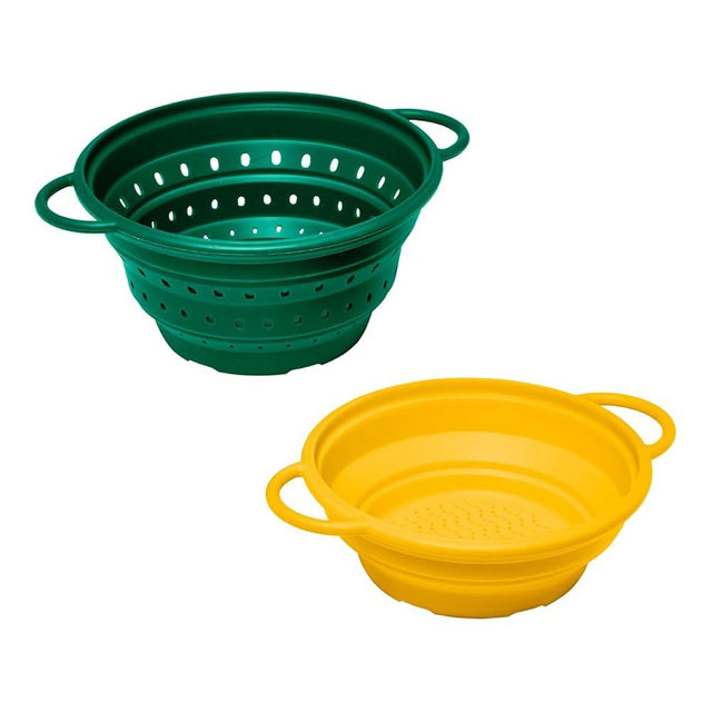 Great Jones Full Steam Duo 4-in-1 Silicone Steamer & Colander Set | Splatter Guard & Trivet, BPA & BPS-Free | Heat-Resistant Up to 550°F, Dishwasher Safe | Set of 2 (Broccoli & Mustard)
