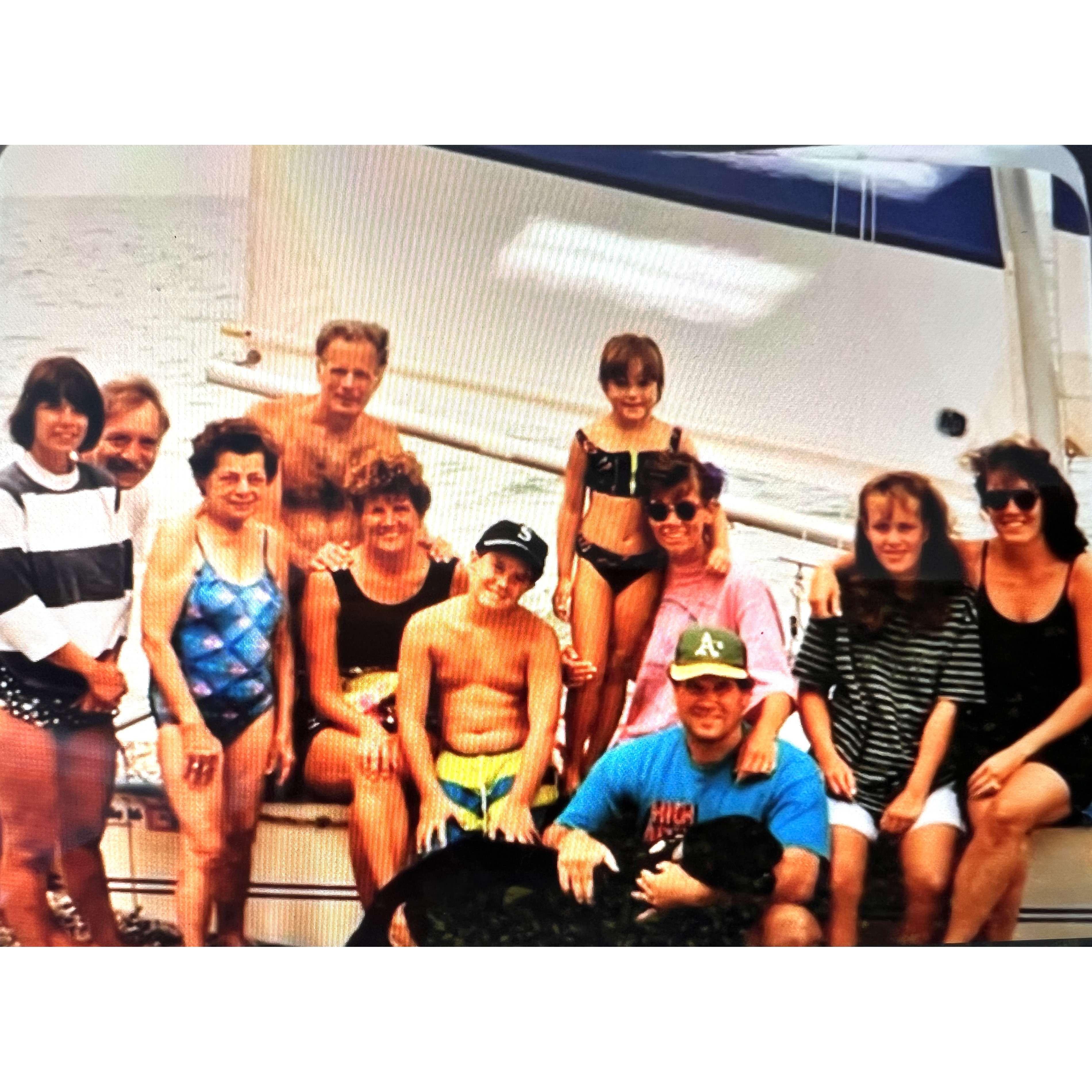 Schieck Family Vacation - out for a sail on Lake Erie, aunt Donna, uncle Larry, Grandma Schieck, Dad, Mom, cousin James, niece Samantha, Judy, brother Ron, cousin Kelly & Marcia