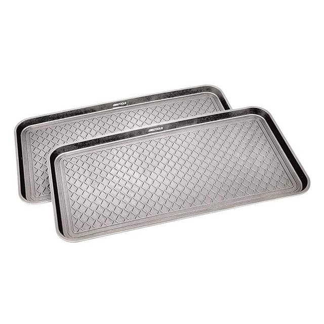 GREAT WORKING TOOLS Boot Trays - Set of 2 Gray All Weather Heavy Duty Shoe Trays, Pet Bowl Mats Trap Mud, Water and Food Mess to Protect Floors - Gray, 30" x 15" x 1.2"