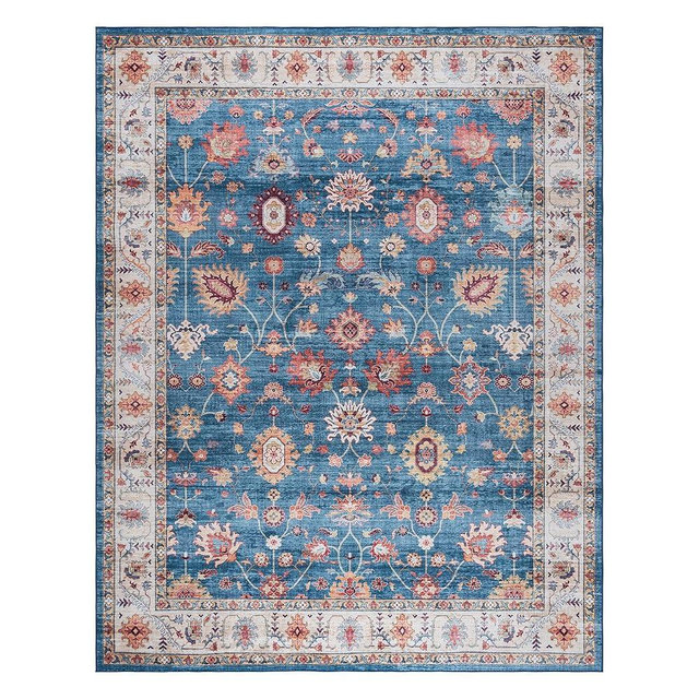 Gertmenian Printed Indoor Boho Area Rug - Non Slip, Ultra Thin, Super Strong, Printed Rug - Home Décor for Entryway, Bedroom, Living Room - 8x10 Large, Cullen Blue/Tan, 28934
