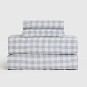 European Linen Sheet Set in Blue Fog Gingham