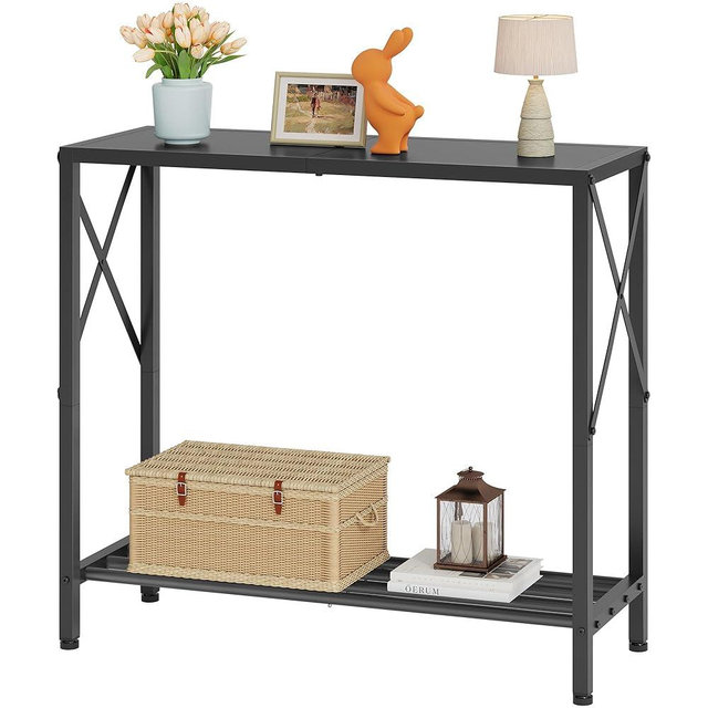 Tajsoon Small Entryway Table, 2-Tier Narrow Consle Table for Entryway, Small Hallway Table with Storage Shelves, Thin Sofa Table for Hallway, Living Room, Corridor, Office, Black