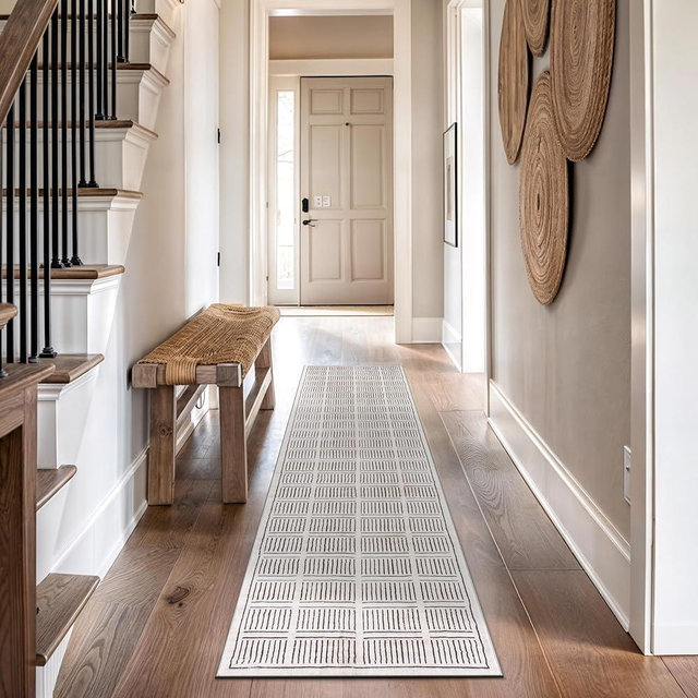 Rugshop Bohemian Stripe Lines Washable Non Slip Runner Rug 2' x 8' Ivory