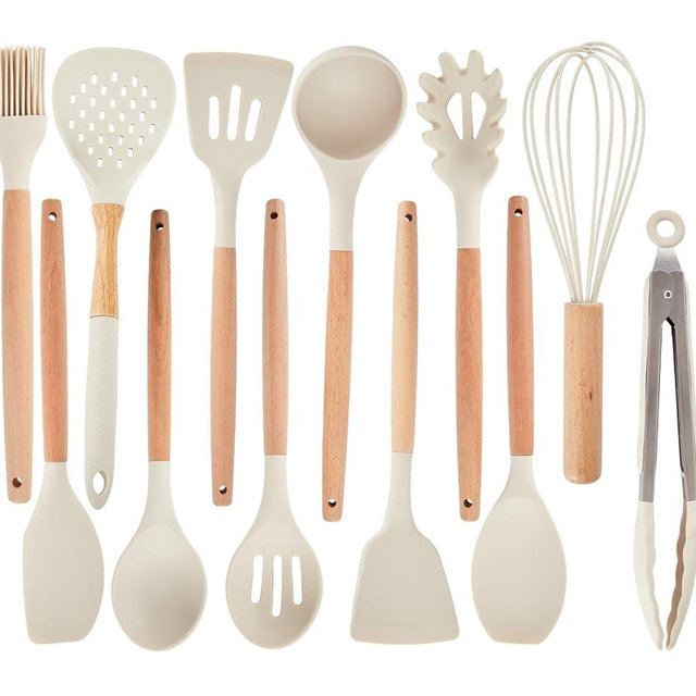 SOFSN Kitchen Cooking Utensils Set-Silicone Cooking Utensils 12 Pcs for cooking, Spatula,Turner, Spoon, Brush, Useful Pots and Pans Accessories, Gadgets for Non-Stick Cookware BPA FREE