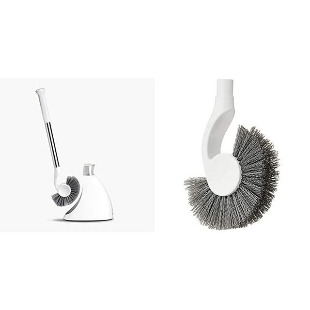 simplehuman Toilet Brush with Caddy, Stainless Steel, White & Toilet Brush Replacement Brush Head, White