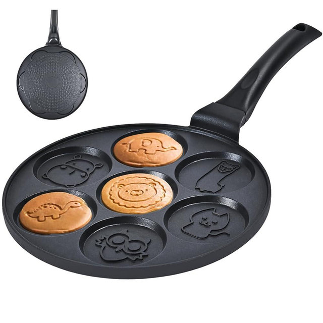 WKWKTOTO Pancake Maker Egg Frying Pan Suitable for All Stovetops & Induction Cooker, 10.5 Inch Animal Pancake Pan, 7 Molds Pancake Maker with PFOA Free Coating