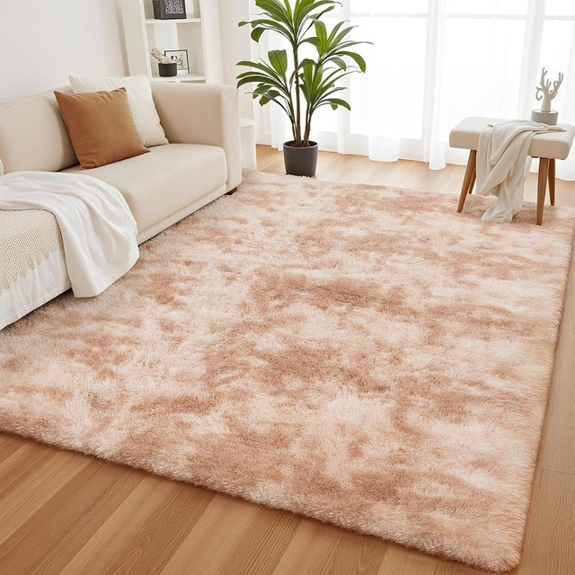 YOBATH Fluffy 5x7 Shag Area Rugs for Bedroom Living Room, Soft Fuzzy Shaggy Carpet Rugs for Girls Boys Kids Indoor Floor Nursery Home Decor, Tie-Dyed Beige