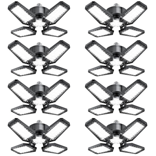 TOPAUBUB Garage Lights 8 Pack 120W, 12000LM LED Garage Lights with 4+1 Deformable Panels 6500K Screw in LED Shop Lighting for Workshop, Basement Support E26/E27