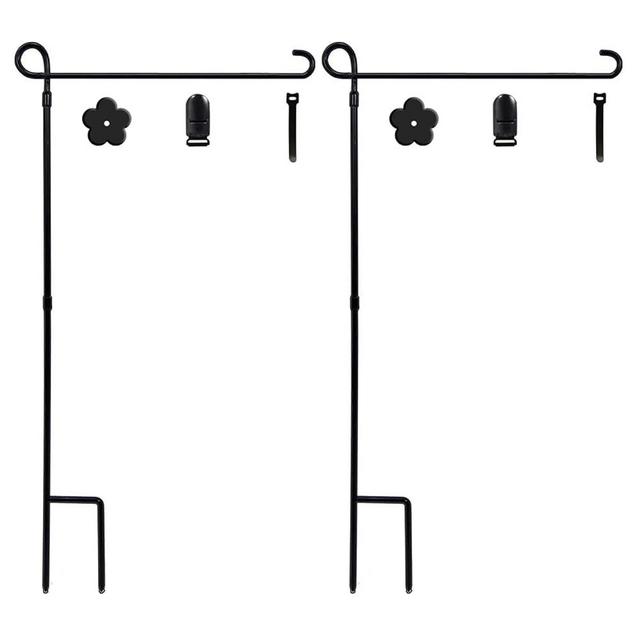 YEAHOME 2PC Garden Flag Holder Stand, Weather-Proof Yard Flag Pole Black Metal Powder-Coated Flagpole with Tiger Clip and Rubber Stopper for Garden Flags Outdoor Decorations…