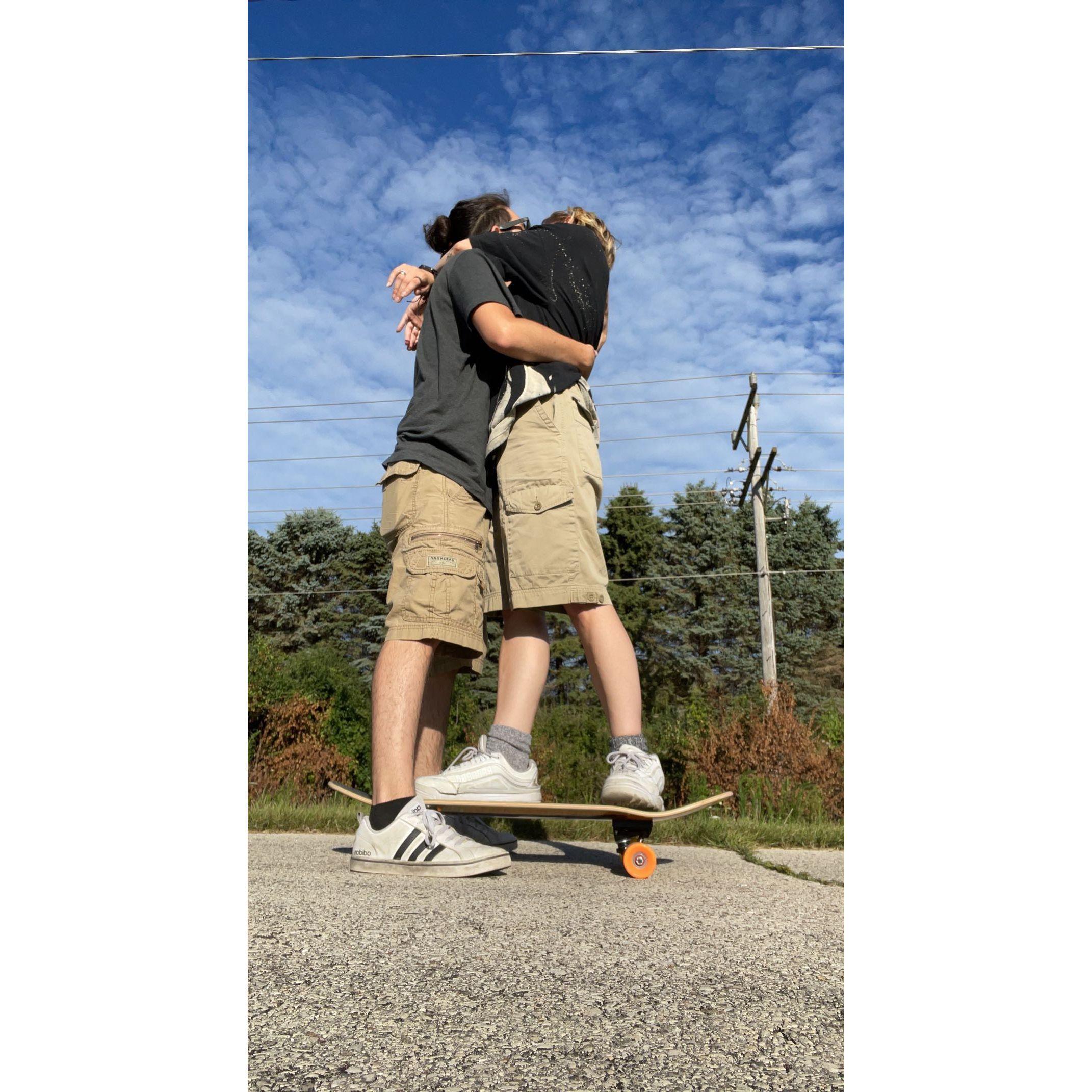 The last day it before I had to start school again! He helped me learn how to keep my balance while increasing speed. In matching pants, of course