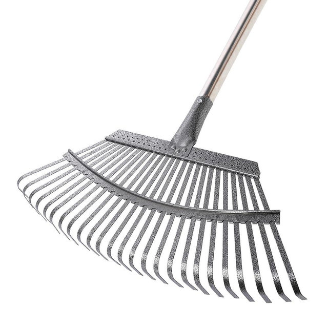 Yocada 19.3" Garden Leaf Rake Wide Heavy Duty Adjustable Long Handle Garden Rake for Yard Garden Lawn Leaves (25 Tines)