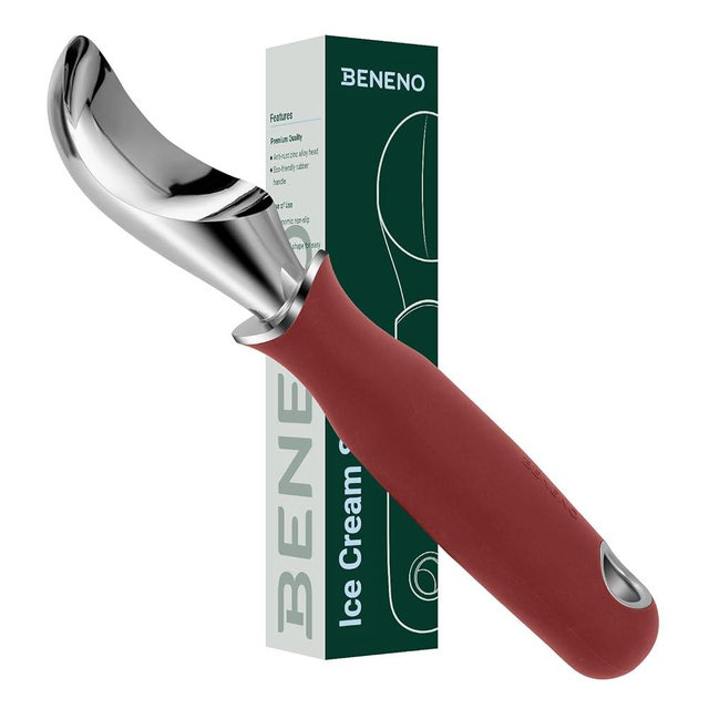 Beneno Heavy Duty Ice Cream Scoop - Upgraded Anti-Fracture Design, Comfortable Grip Long Handle, Effortless Scooping & Dishwasher Safe, Red