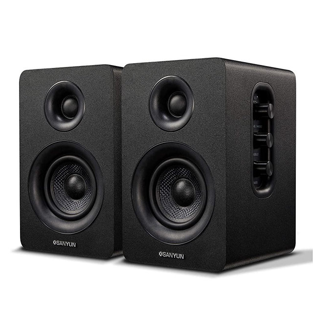 Sanyun SW208 3" Active Bluetooth Bookshelf Speakers – 60W Carbon Fiber Speaker Unit - aptX Codec - Built-in 24 bit DAC - Dynamic 3D Surround Sound - Computer PC Monitor Gaming Speakers (Pair, Black)