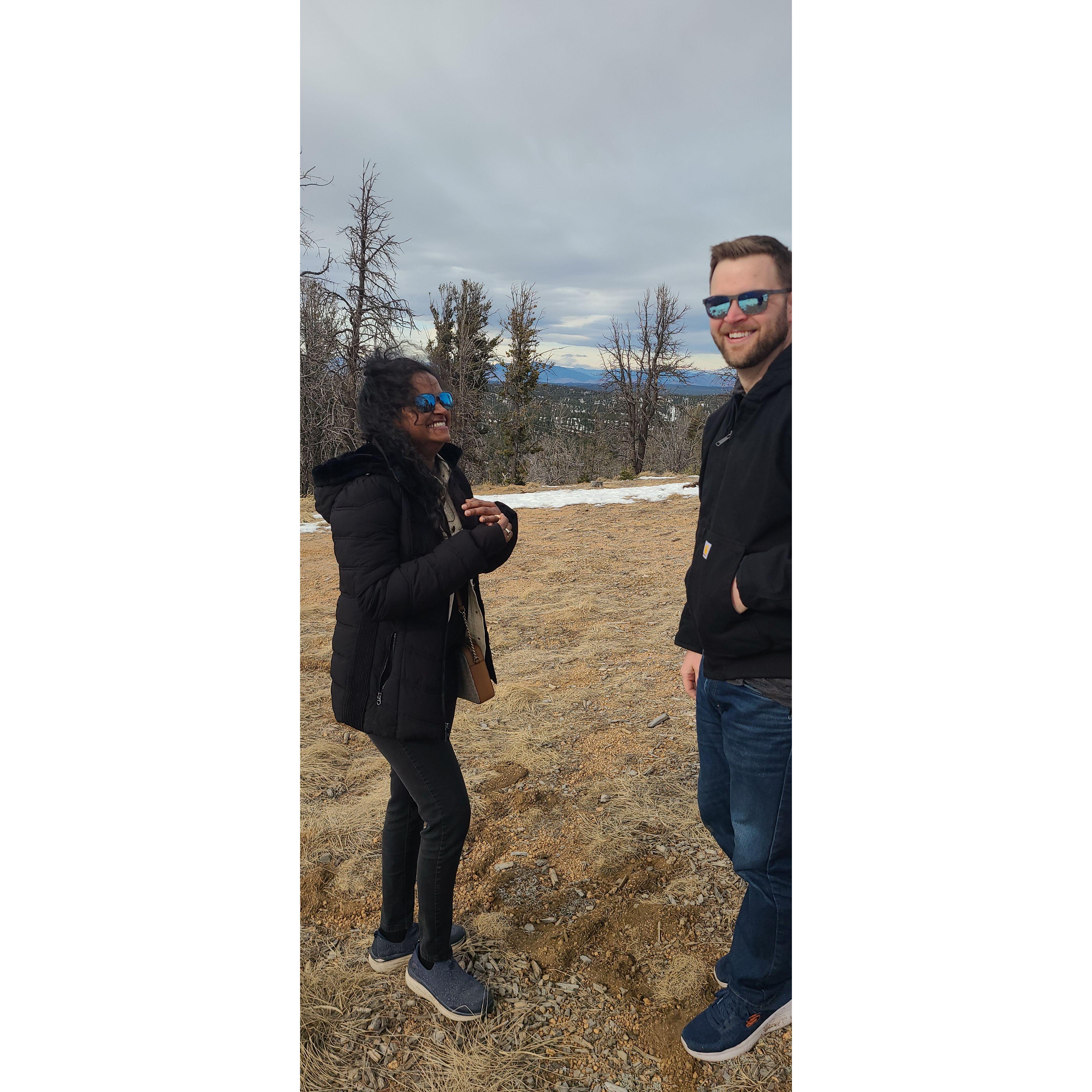 I had her turn around before I proposed, she was hesitant because she was "worried I was going to push her down the mountain"