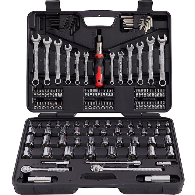 MECHMAX Mechanic Tool Socket Set 1/2, 3/8 and 1/4 inch Drive SAE & Metric Size, 161 Piece with Tool Box Storage Case for for Home, Household, Garage, Bike, Car Trunk, Automotive, Mechanic Projects