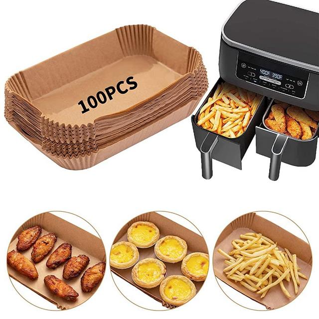Air Fryer Disposable Paper Liner for Ninja Dual,100PCS Food Grade Air fryer Parchment Liners for Ninja DZ201,Ninja Foodi Dual Air Fryer Accessories Baking Paper (9 * 6, Natural)