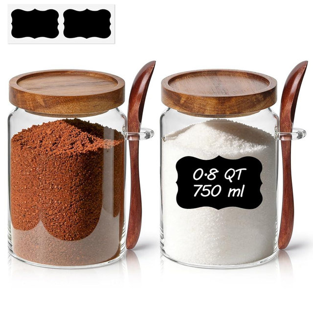 ComSaf of 2(0.8Qt) Glass Coffee Canister, Airtight Coffee Container with Spoon for Coffee Lovers to Store Whole Beans or Grounds, Coffee Jar Organize Coffee Bar & Office Tabletop