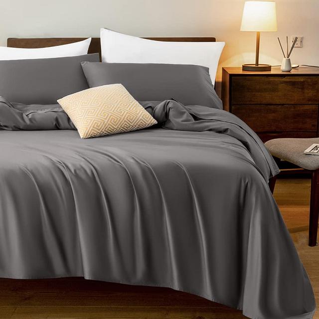 LIANLAM 1000 Thread Count Cotton Queen Size Sheets, Luxury Egyptian 100% Cotton Bed Sheets Set, 16-Inch Deep Pocket - Breathable and Wrinkle - 4 Piece (Dark Grey, Queen)