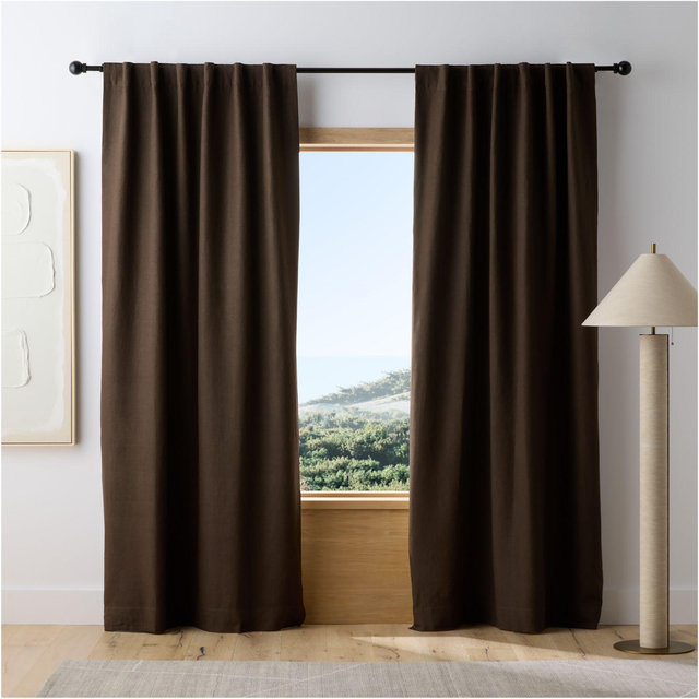 Deep Brown EUROPEAN FLAX ™-Certified Linen Blackout Window Curtain Panel 52"x84"