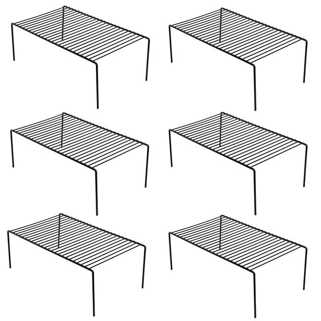Redrubbit 6 Pack Large (15.7 x 9.4 Inch) Cabinet Storage Shelf Rack, Rustproof Kitchen Counter and Cabinet Shelf, Storage Rack Organizer for Kitchen, Fridge, Bathroom, Black
