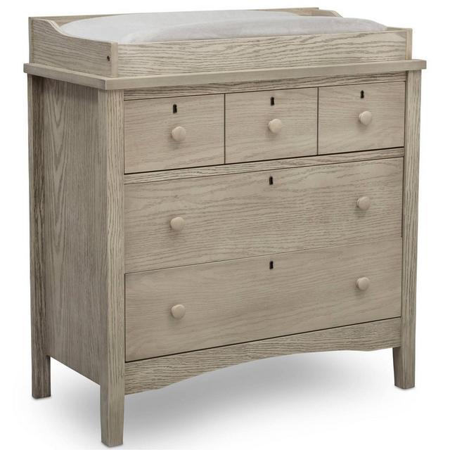 Delta Children Farmhouse 3 Drawer Dresser with Changing Top - Textured Limestone