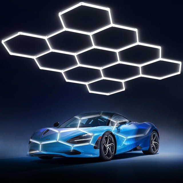 Hexagon Garage Lights 329W 39480LM, 11 Grids LED Garage Hexagon Lights, 6500K Super Bright Honeycomb Lights Ceiling for Garage, Warehouse, Car Detailing Shop, Exhibition Hall, Gym