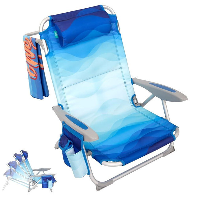 #WEJOY Folding Beach Chair for Adults, 4-Position Aluminum Lightweight Beach Chair, Low Sands Chairs with Shoulder Strap, Cup Holder and Padded Headrest, Supports 265lbs for Lawn
