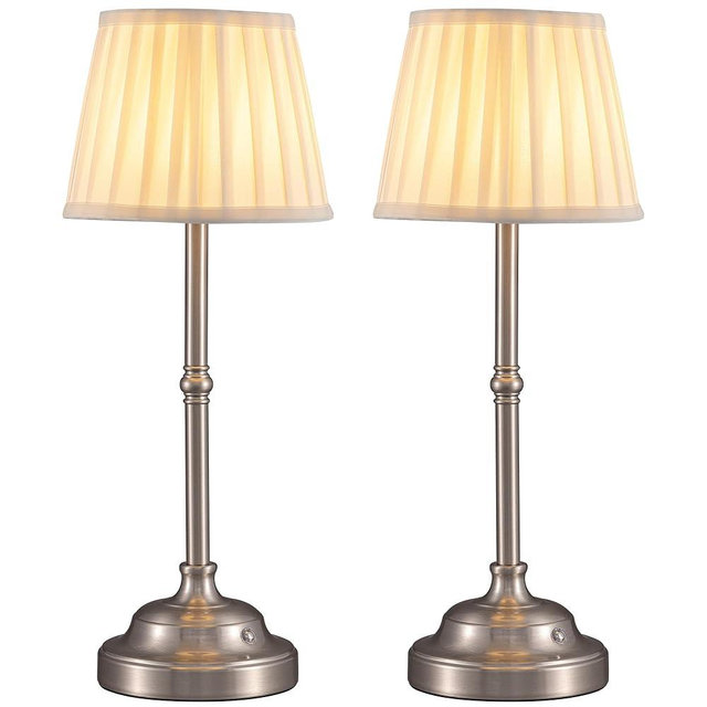KDG Cordless LED Table Lamp Set of 2, Portables Fabric Shade Desk Lamps, 4000mAh Rechargeable Battery Powered Lighting, Dimmable Light for Dining Room, Bedroom, Bedside, Night Light, Balcony (Nickel)