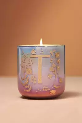 Ombré Monogram Floral Night Gardenia Glass Candle