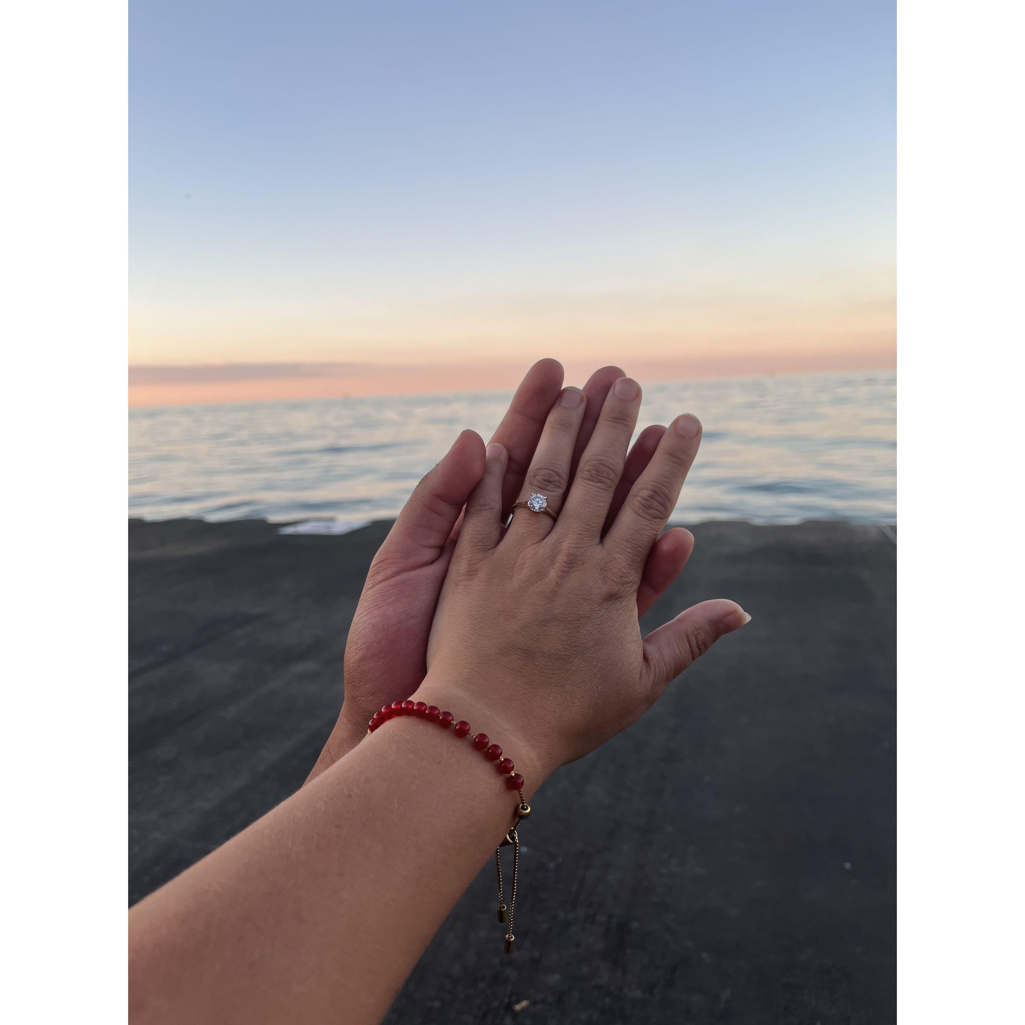 The engagement happened after dinner at Pequod's Pizza and a walk along the lakefront.