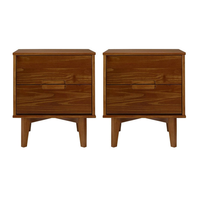 Set of 2 Mid-Century Modern Wood Nightstands Walnut - Saracina Home