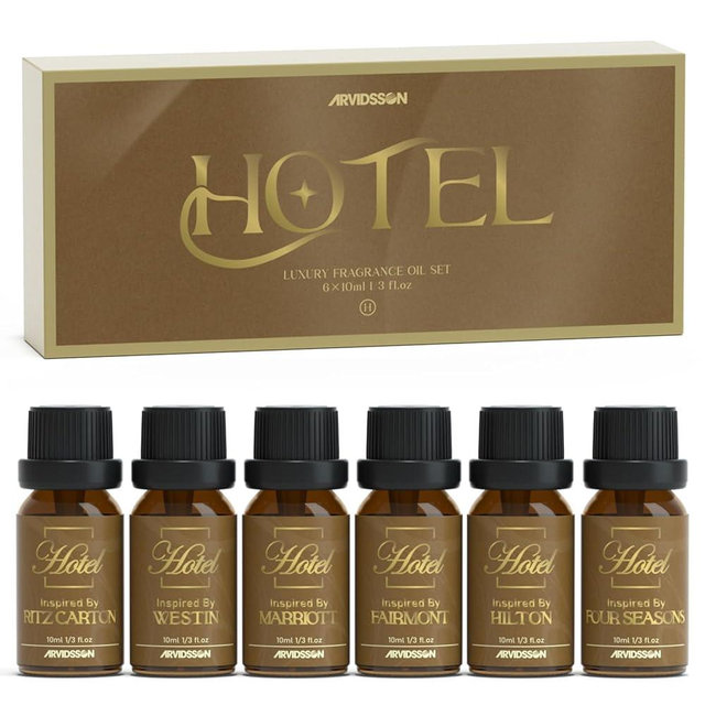 Hotel Diffuser Oils Gift Set - ARVIDSSON Hotel Essential Oils for Diffuser, Luxury Fragrance Oil Set - Inspired by 5 Star Hotels Including Hilton, Four Seasons and More Scents, Gift for Women and Men