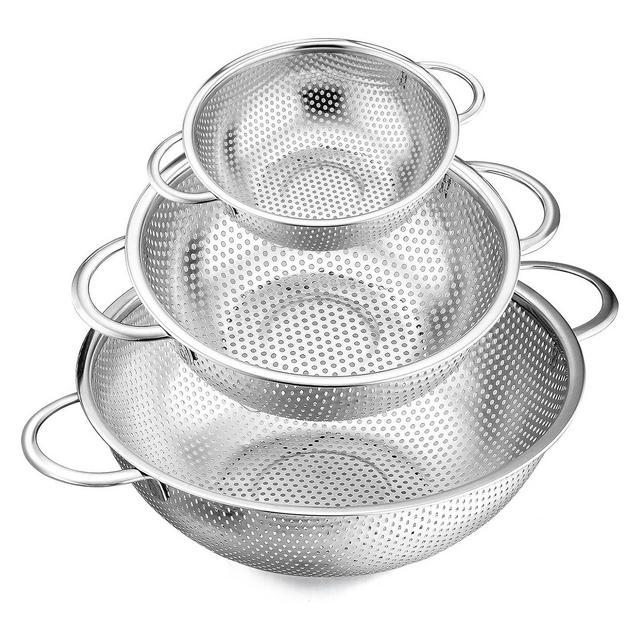 Micro-Perforated Metal Colander Strainer with Handle for Kitchen/Draining Pasta/Rinsing Vegetables Fruits