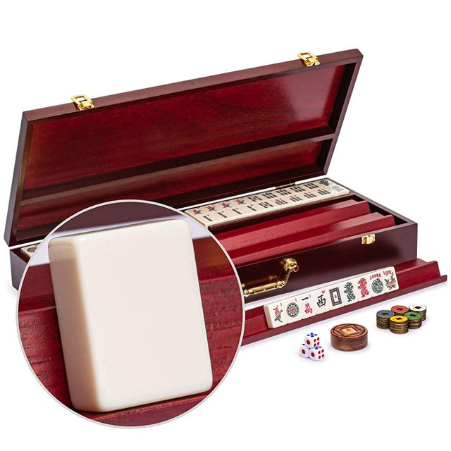 Yellow Mountain Imports American Mahjong Set - The Classic - with 166 Tiles, a Vintage Rosewood Veneer Case, Four Wooden Racks, Wind Indicator, Dice & Wright Patterson Count Scoring Coins