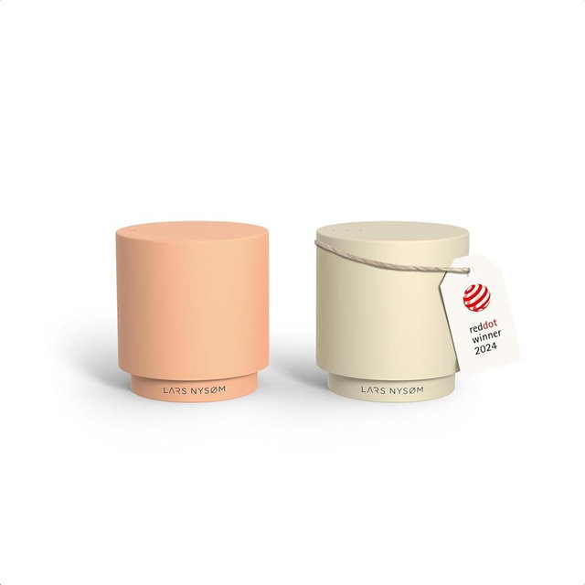 LARS NYSØM Mini Salt and Pepper Shakers Set | Stainless Steel Salt and Pepper Shakers with Modern Minimalist Design, Easy Refill, Small Size (Peach/Beige)
