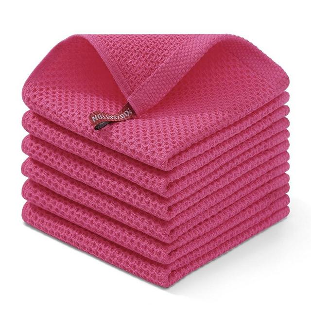 Homaxy 100% Cotton Waffle Weave Kitchen Dish Cloths, Ultra Soft Absorbent Quick Drying Dish Towels, 12 x 12 Inches, 6-Pack, Hot Pink