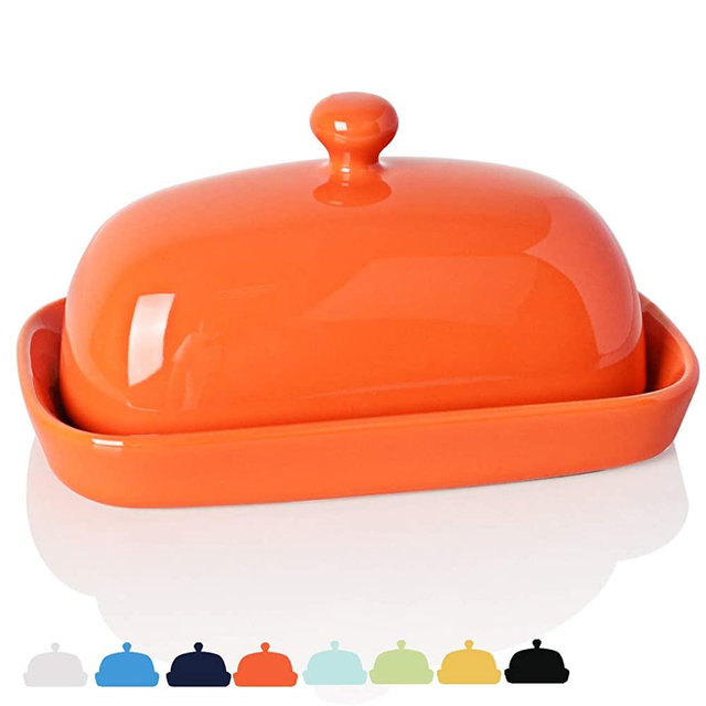 SWEEJAR Ceramics Butter Dish with Lid, Butter Keeper Container, East/West Coast Butter, 7 inches