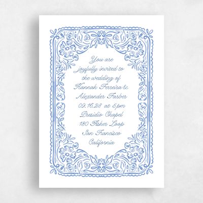 Blue Floral Wedding Invitation - Pienza Portrait