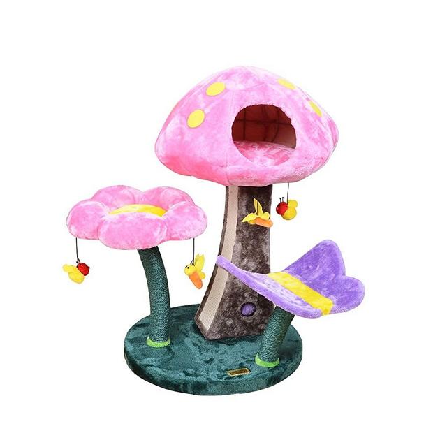 Catry Cat Tree – Nature Looking of Cat beds and Furniture All-in-1, Allure Cats Love to Lounge in and Lazily Recline While Playing with Cute Bees Toys and Scratching Post, Flowers