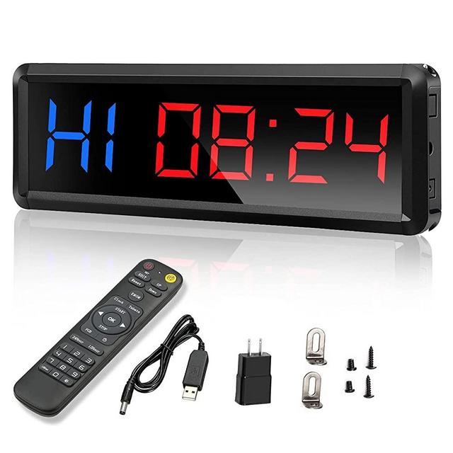 Seesii Gym Timer,LED Workout Colck Count Down/Up Clock,11.5" x 4" Ultra-Clear Digital Display, Power Bank Compatible with Workout Metal Stopwatch, Multi-Scenes led Timer with Remote.