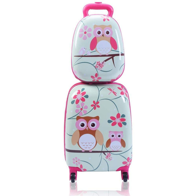 Goplus 2PC Kids Luggage, 12" & 16" Kids Carry On Luggage Set with 4 Spinner Wheels, Lightweight Rolling Spinner Suitcase for Children Toddlers Boys and Girls Travel