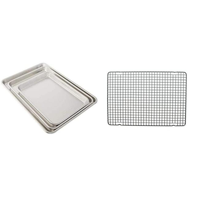 Nordic Ware 3 Piece Baker's Delight Set, Aluminum & Oven Safe Nonstick Baking & Cooling Grid (1/2 Sheet), One Size, Non-Stick