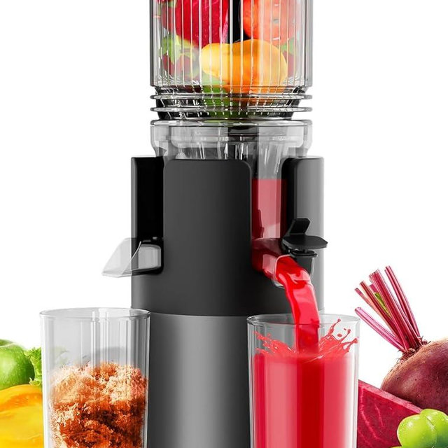 Cold Press Juicer, Juicer Machines 5.3"Wide Feed Chute for Whole Fruits & Vegetables, Electric Juicer of Pulp Separation with 99% High Juice Yield, Preserves Nutrients, Easy to Clean, BPA Free