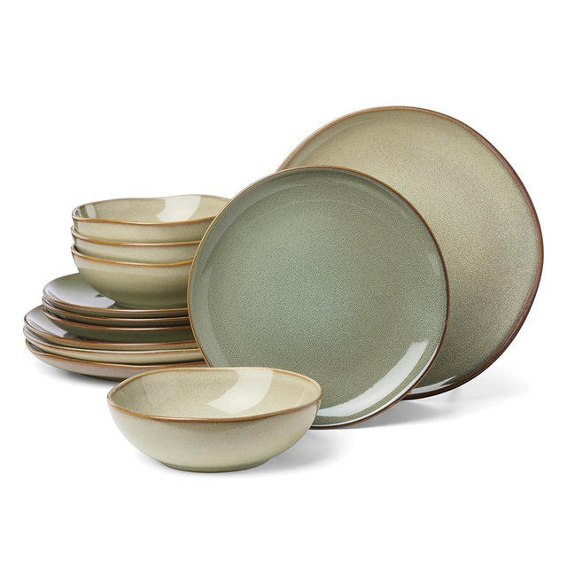 Oneida 897205 Organic Shades 12-Piece Dinnerware Set, Sage Green
